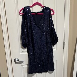 Lulu’s Cold Shoulder Navy Sequin Dress